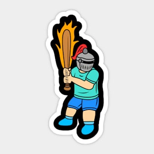 Cute cartoon knight playing baseball Sticker